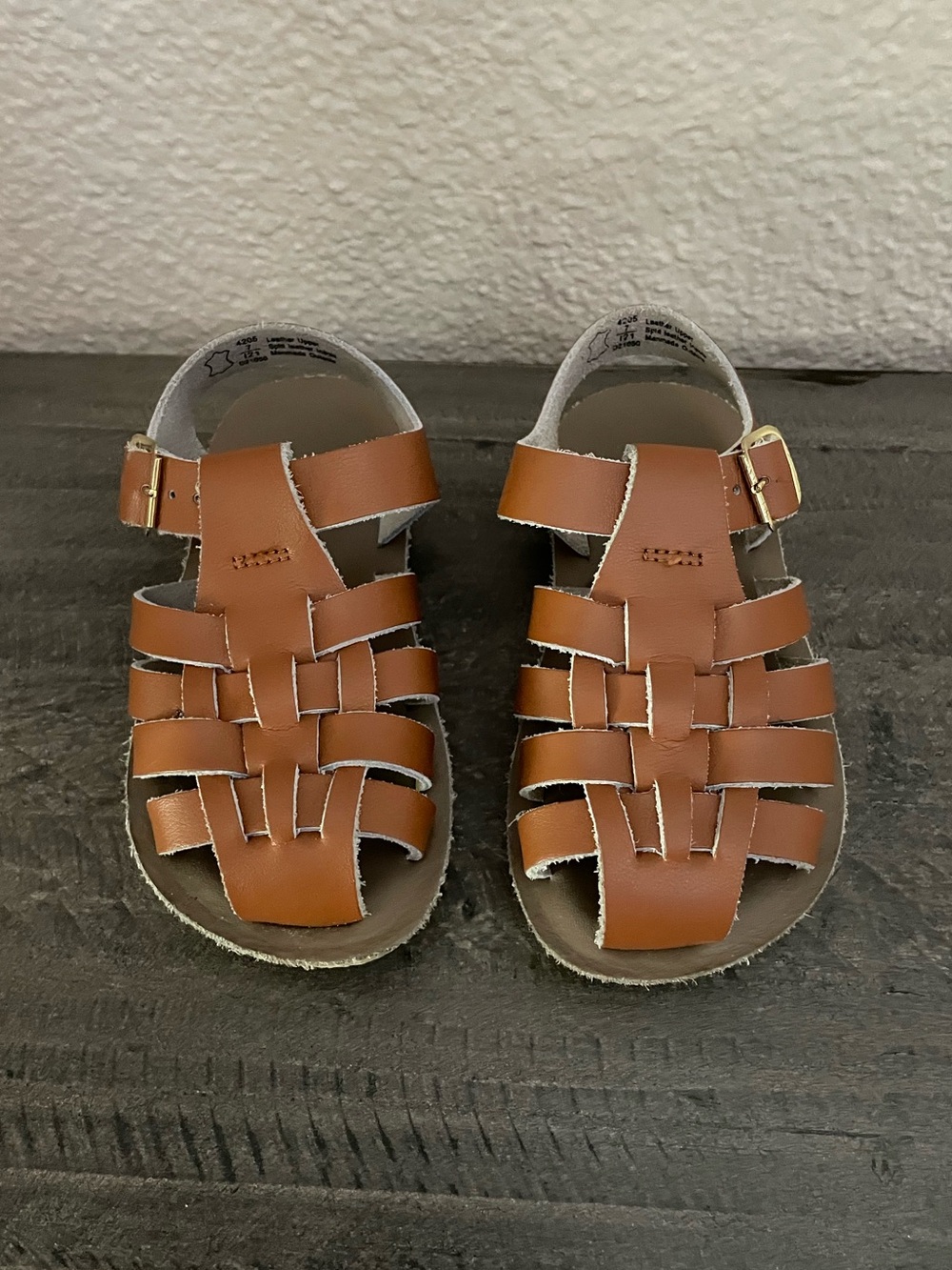 Sun San Children's Tan Leather Fisherman Sandals with Buckle Closure